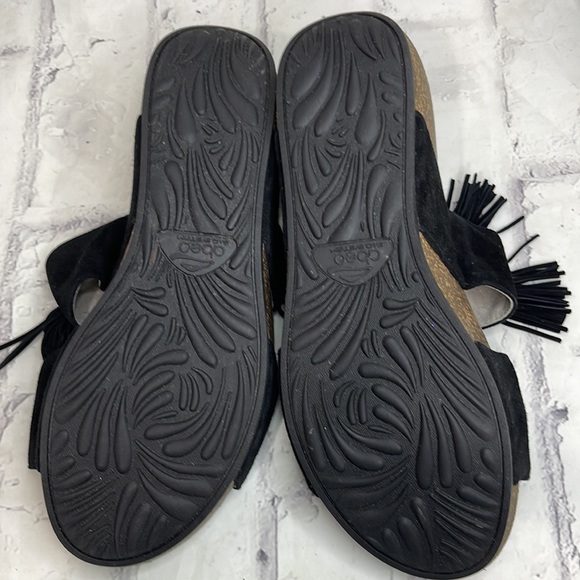 Abeo Uplift Sandals 9N Suede Upper Cork Heel Tassles Hook & Loop BioSystem Ortho - Picture 6 of 11